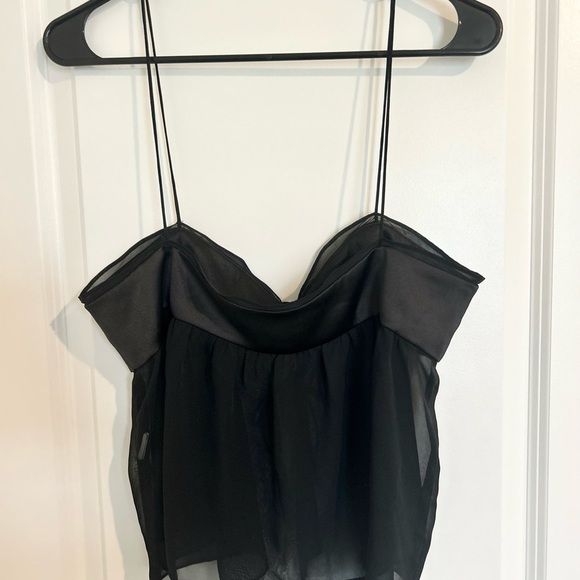 Zara Sleek Elegant Black silk Sheer Blouse Large - Picture 5 of 5